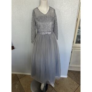 Girls Lace Pageant Party Dress Wedding Flower Girl Maxi Gowns Long Sleeve Sz 170